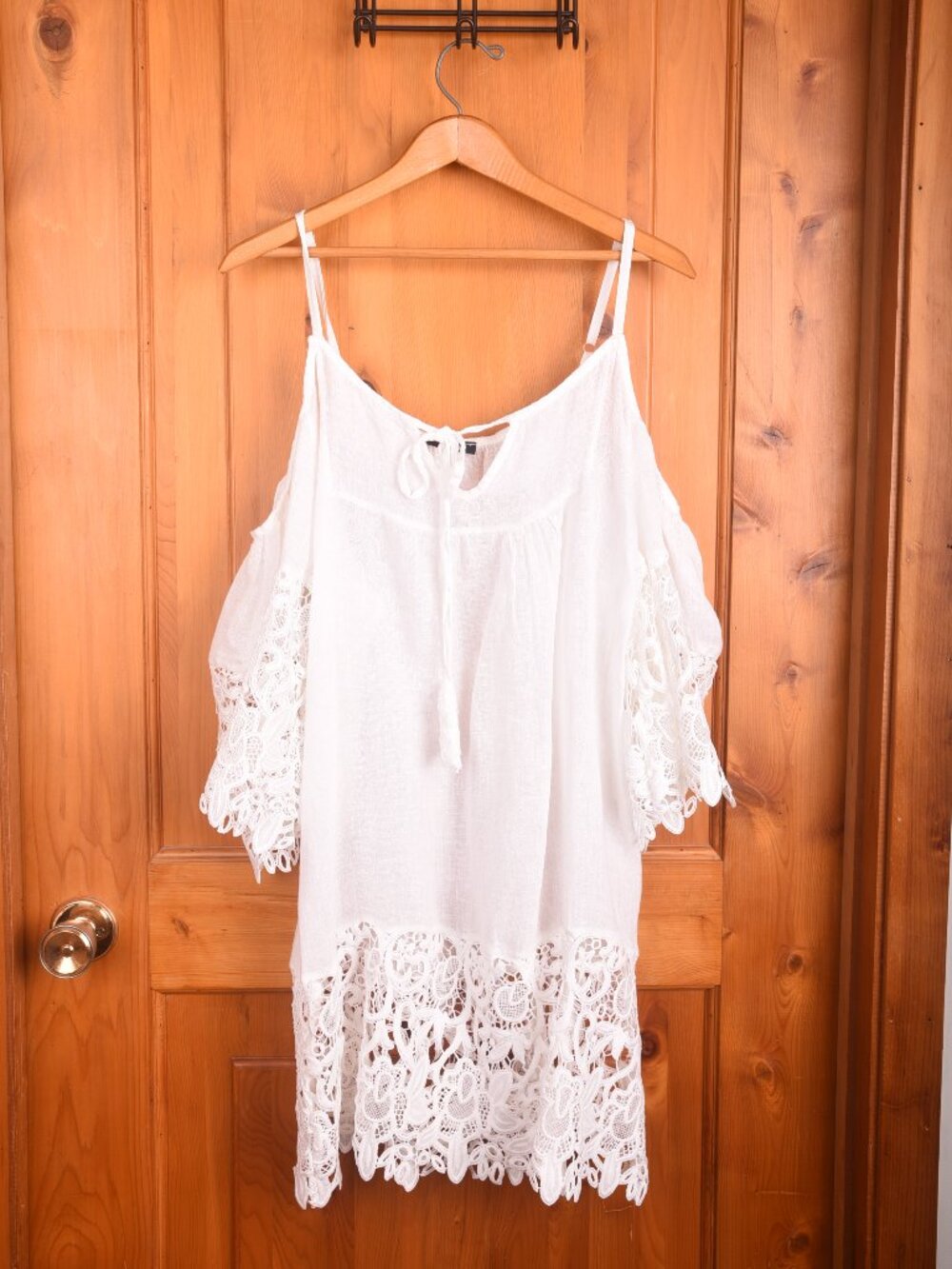 Boho White Cold Shoulder Crochet Lace Tunic Dress Made in Italy